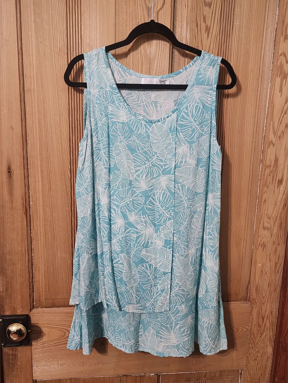 Gaya Light Blue Tropical Leaf Sleeveless Tunic, Size Small, Made In Indonesia